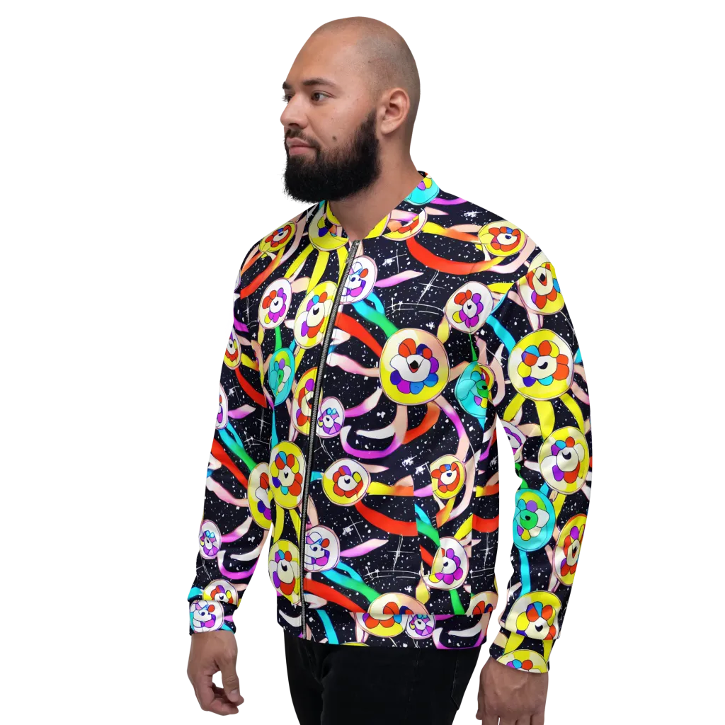 Cosmic Bloom Parade on Bomber Jacket — Left