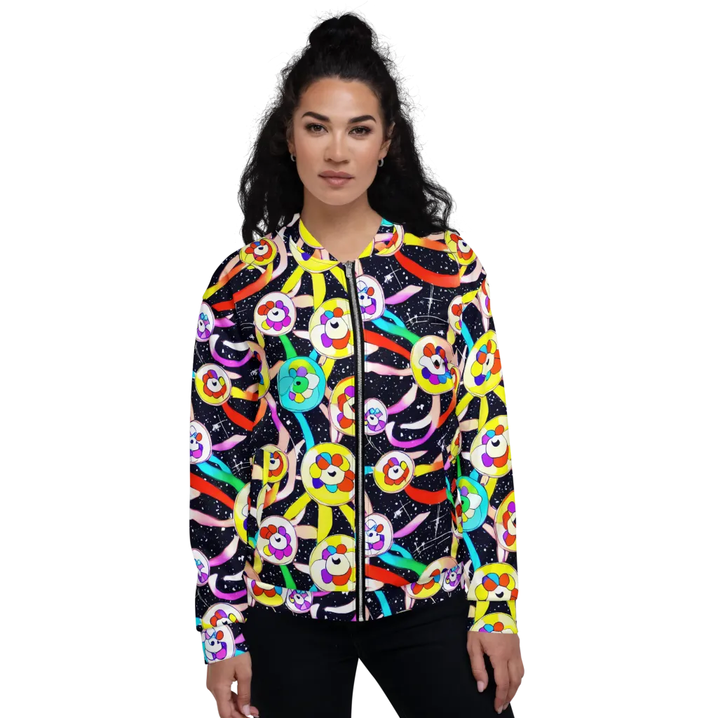 Cosmic Bloom Parade on Bomber Jacket — Front