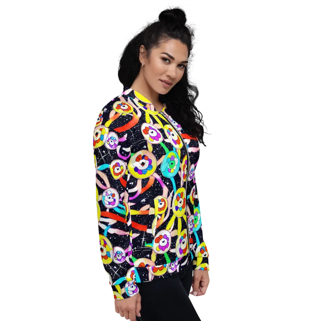 Cosmic Bloom Parade on Bomber Jacket — Right
