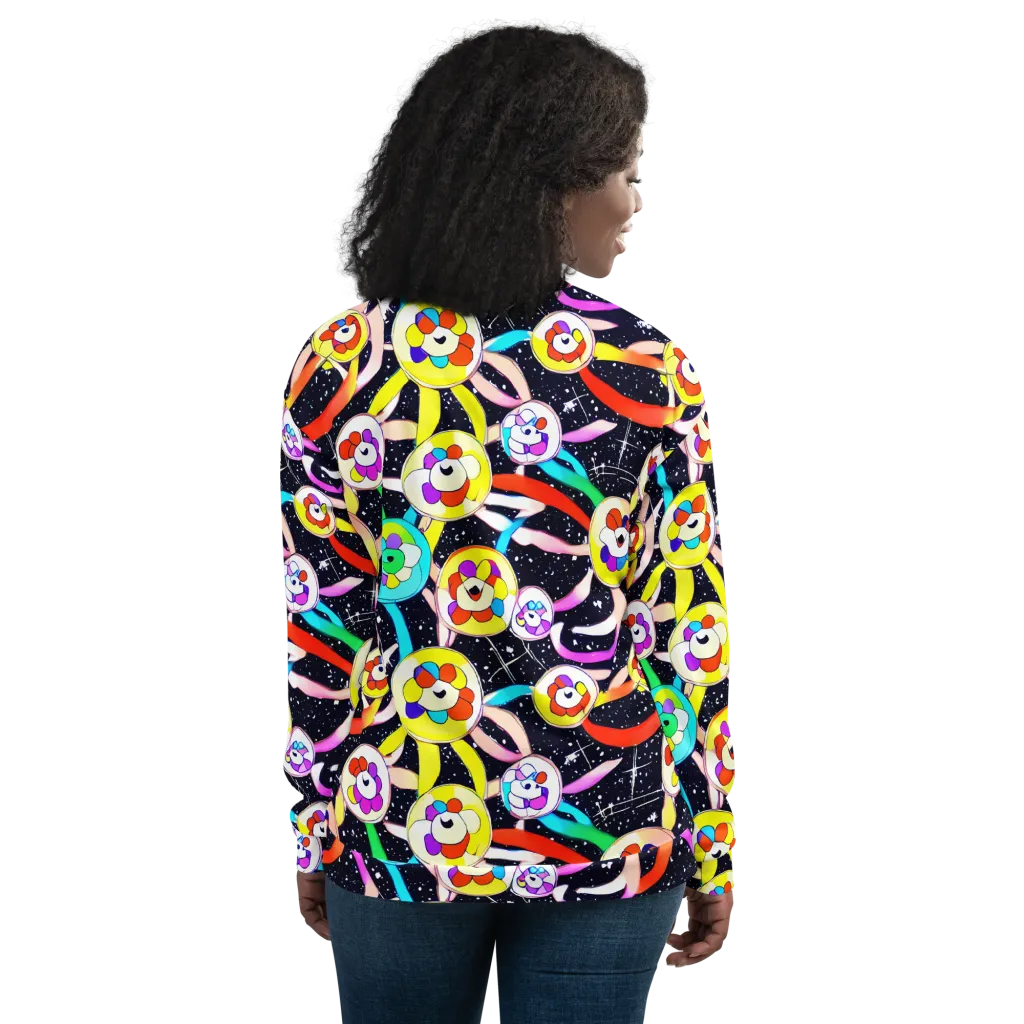Cosmic Bloom Parade on Bomber Jacket — Back
