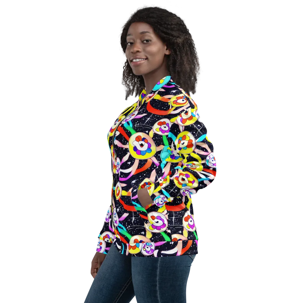 Cosmic Bloom Parade on Bomber Jacket — Left