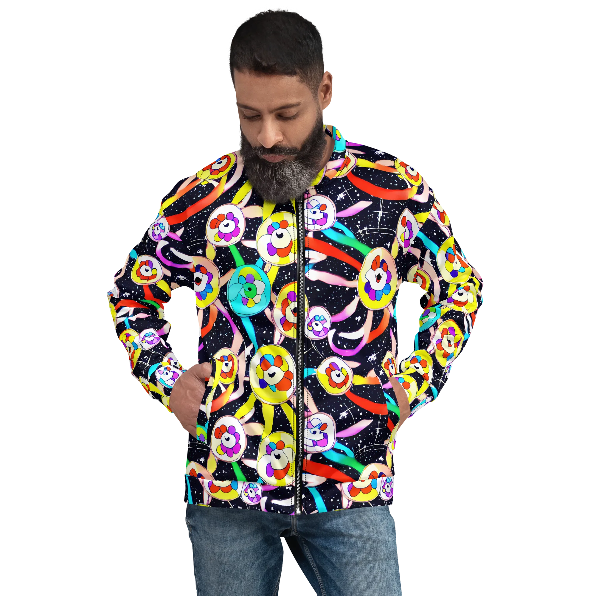Cosmic Bloom Parade on Bomber Jacket — Front