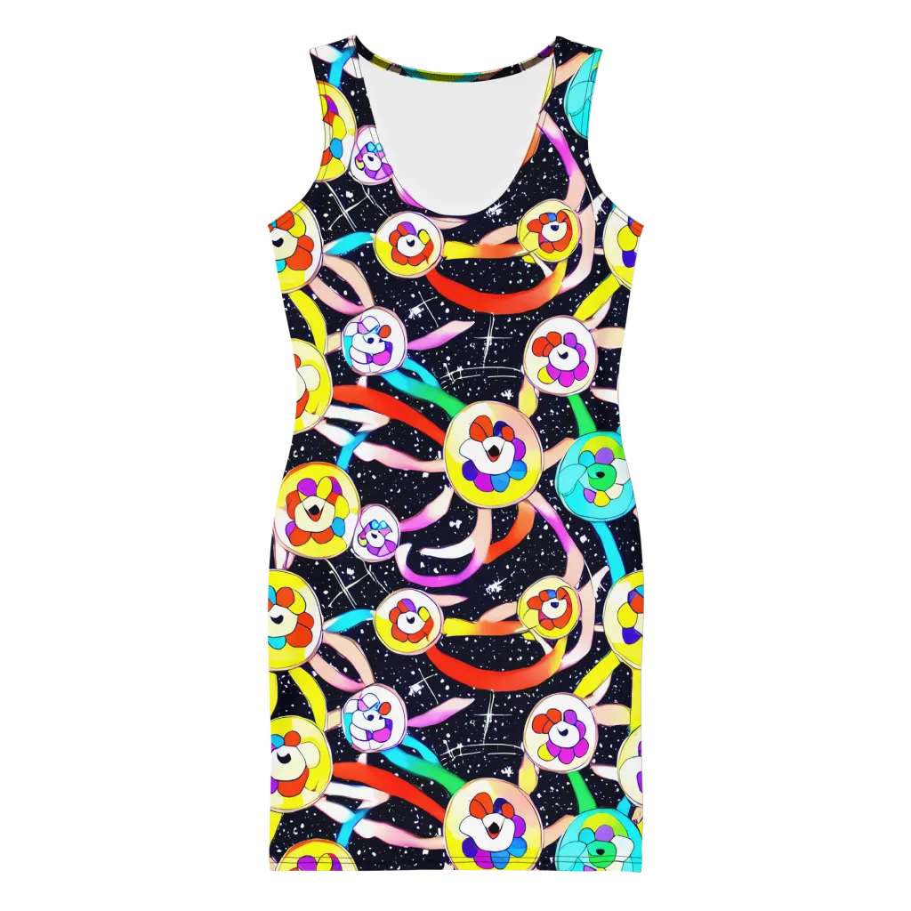 Cosmic Bloom Parade on Bodycon Dress — Front