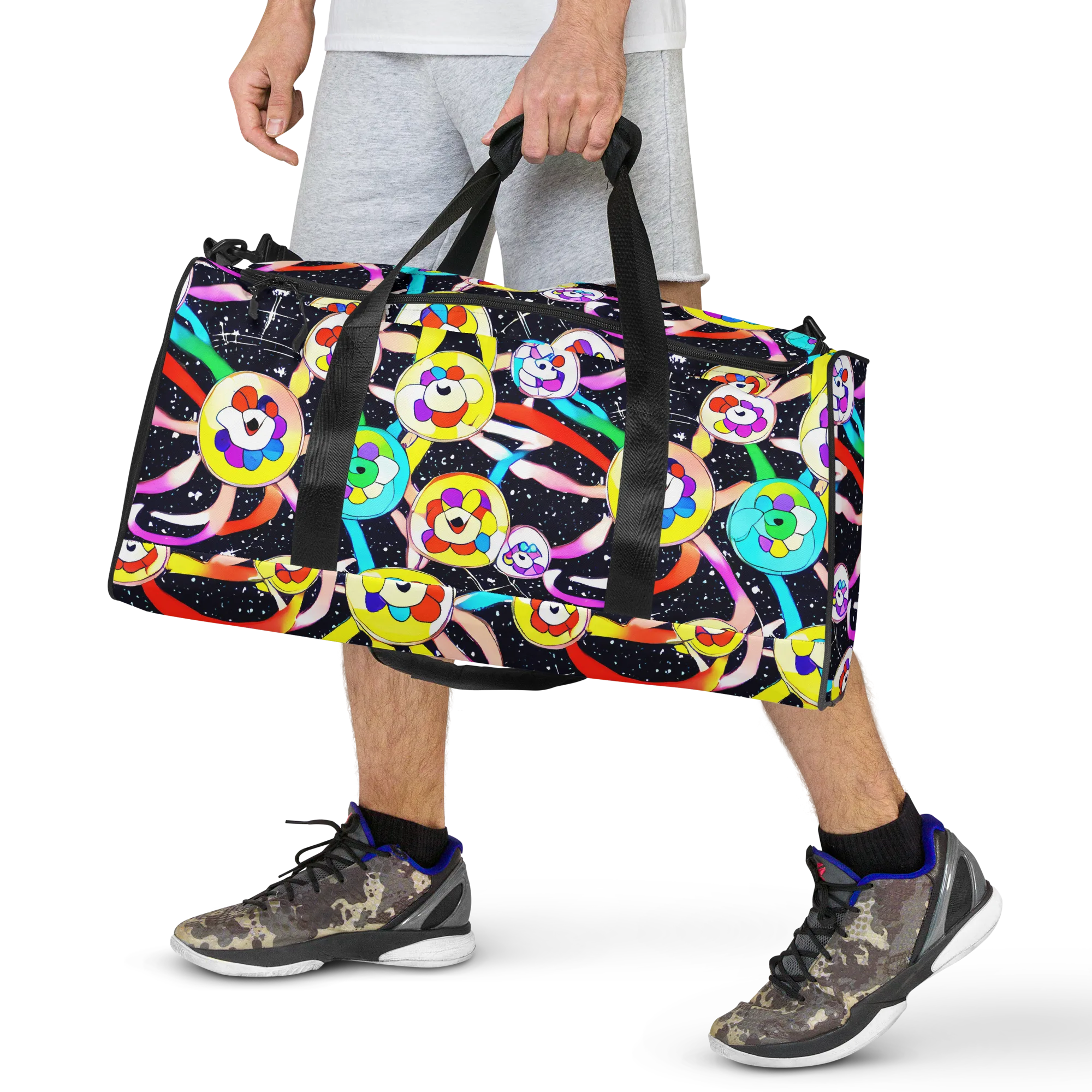 Cosmic Bloom Parade on Duffle Bag — Front
