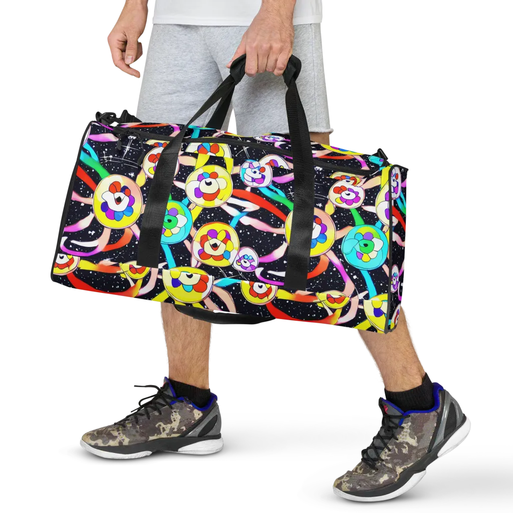 Cosmic Bloom Parade on Duffle Bag — Front