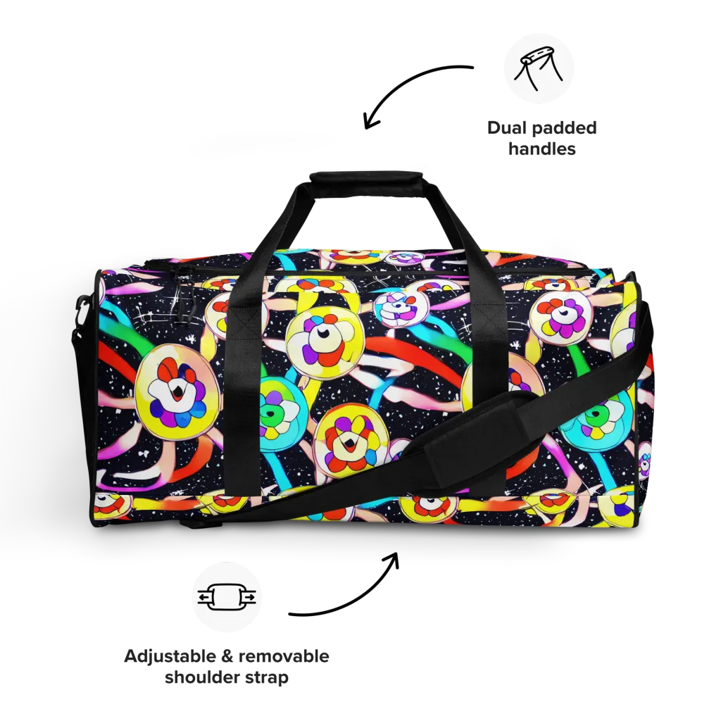 Cosmic Bloom Parade on Duffle Bag — Front