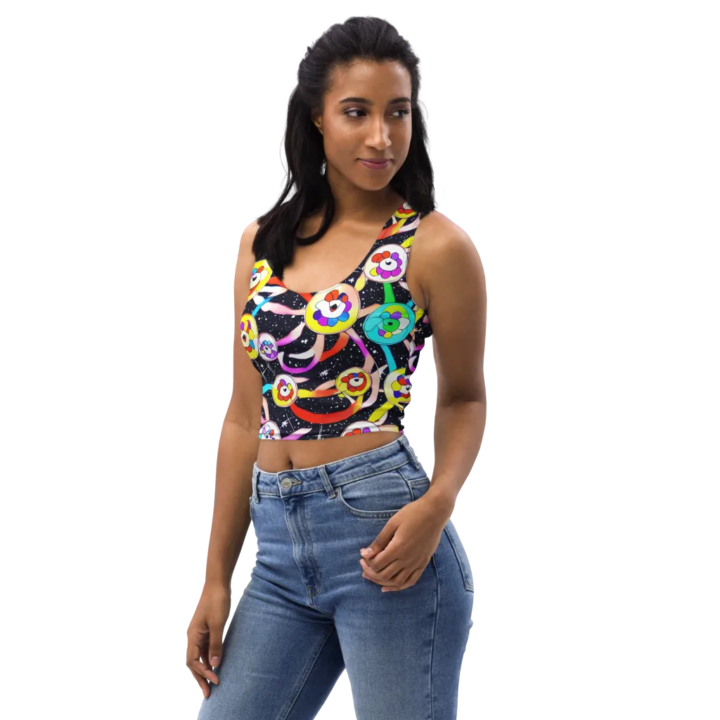 Cosmic Bloom Parade on Crop Top — Left Front