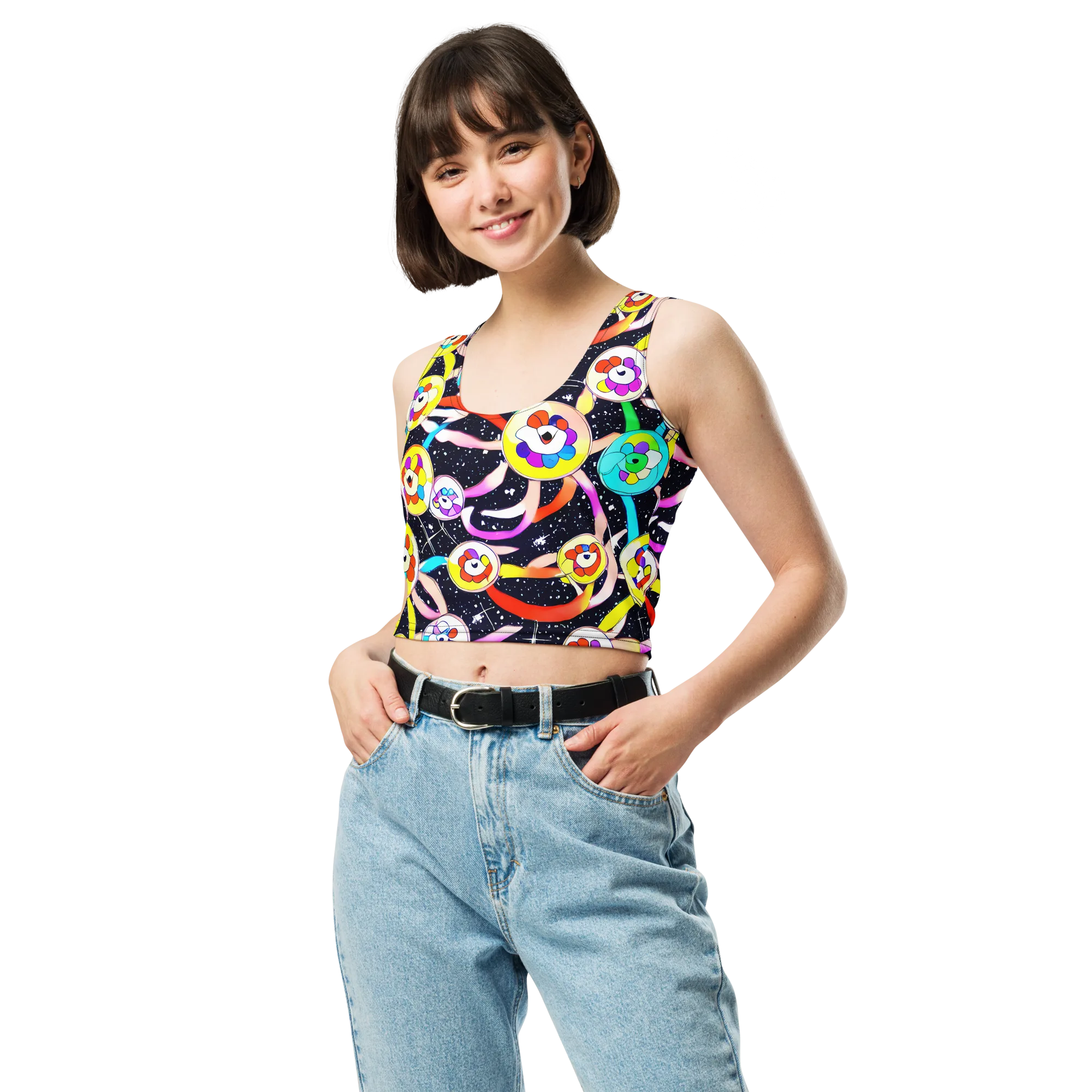 Cosmic Bloom Parade on Crop Top — Front