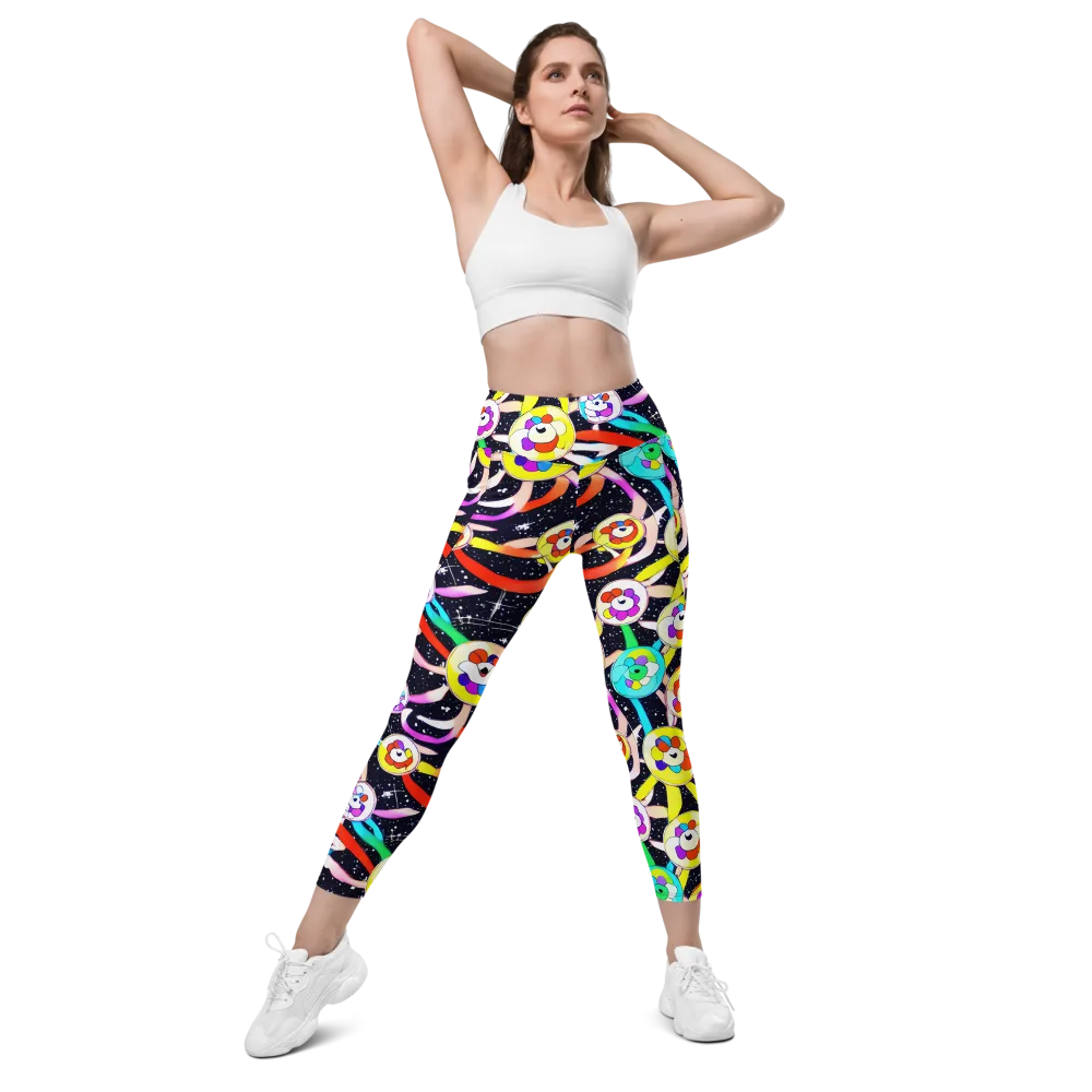 Cosmic Bloom Parade on Leggings with Pockets — Front