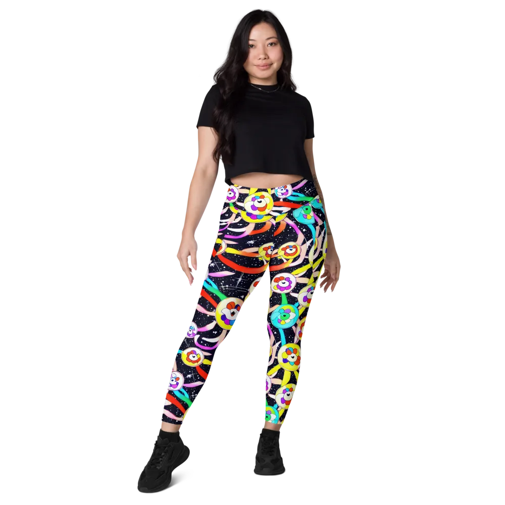 Cosmic Bloom Parade on Leggings with Pockets — Front