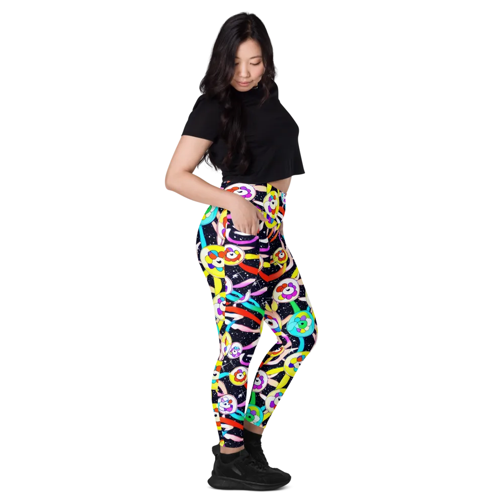 Cosmic Bloom Parade on Leggings with Pockets — Right