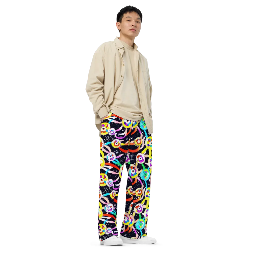 Cosmic Bloom Parade on Wide-Leg Pants — Right Front