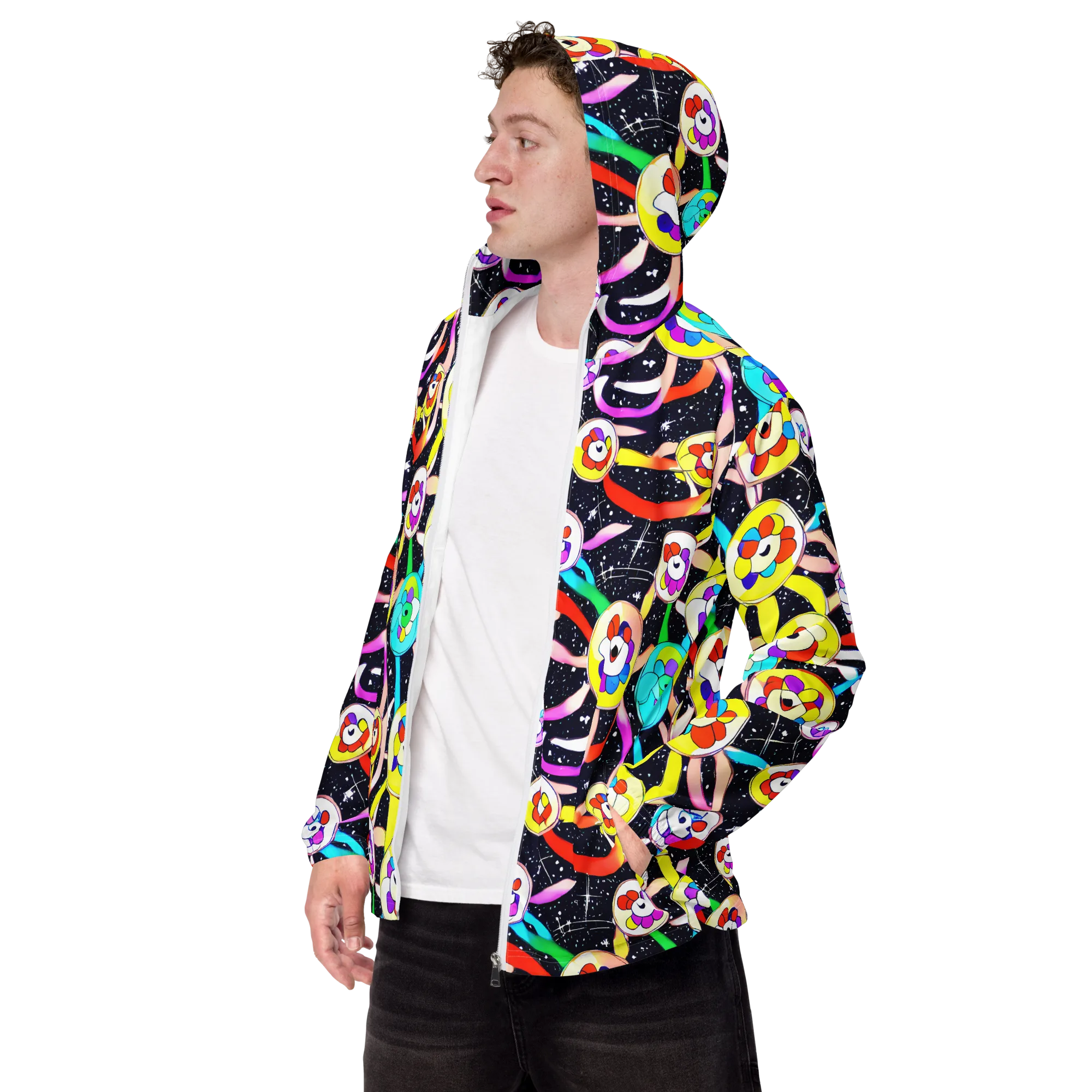 Cosmic Bloom Parade on Men's Windbreaker — Left Front