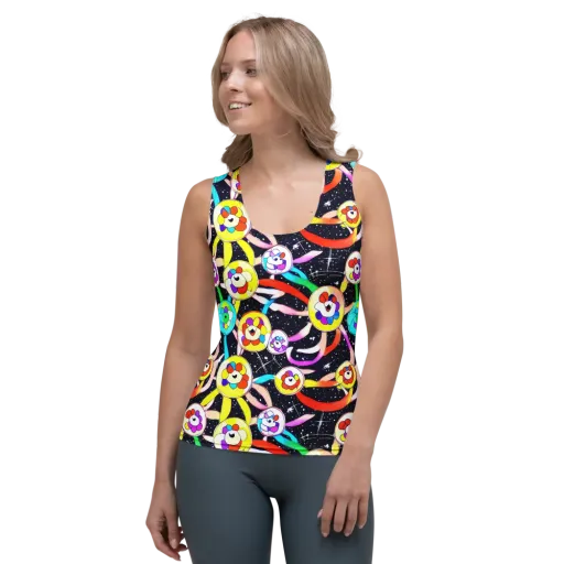 Cosmic Bloom Parade on a Women's Tank Top