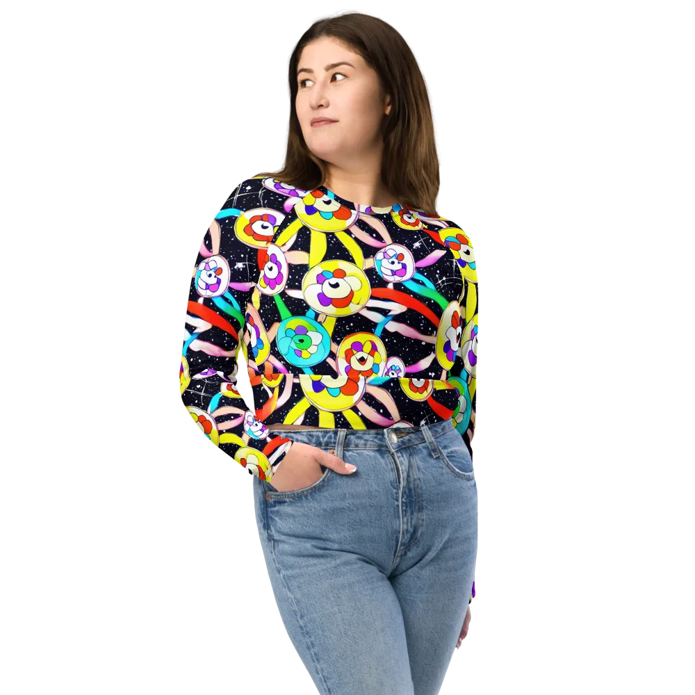 Cosmic Bloom Parade on Long Sleeve Crop Top — Front