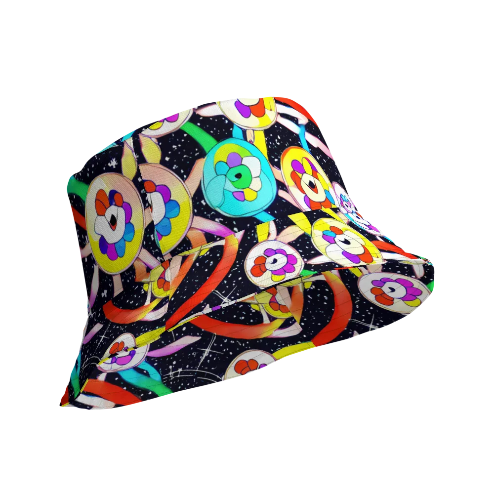 Cosmic Bloom Parade on Reversible Bucket Hat — Product details Outside