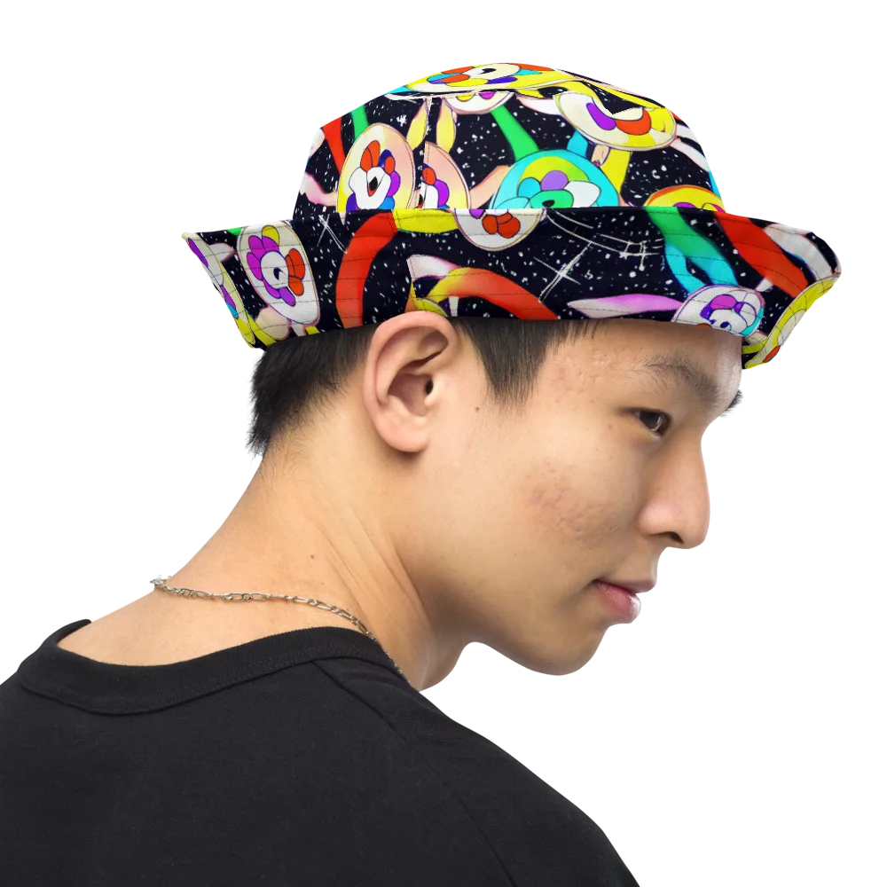 Cosmic Bloom Parade on Reversible Bucket Hat — Right Outside