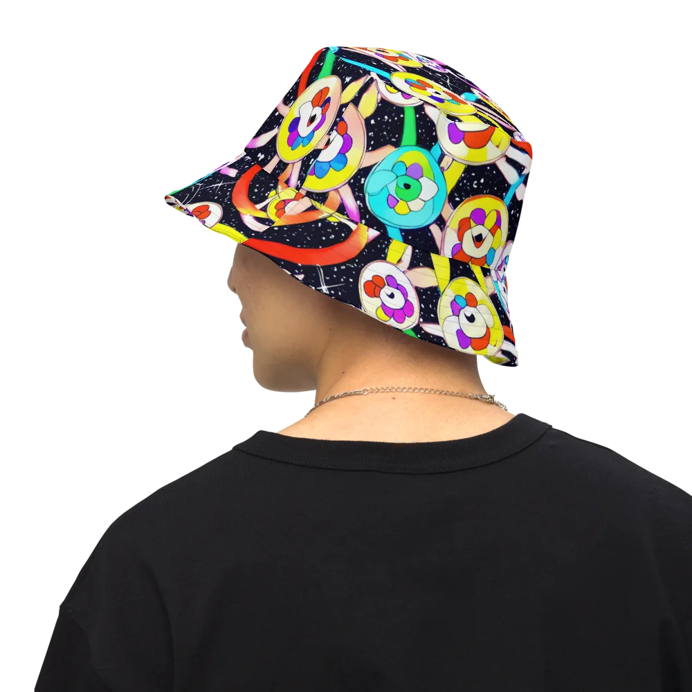 Cosmic Bloom Parade on Reversible Bucket Hat — Back Inside