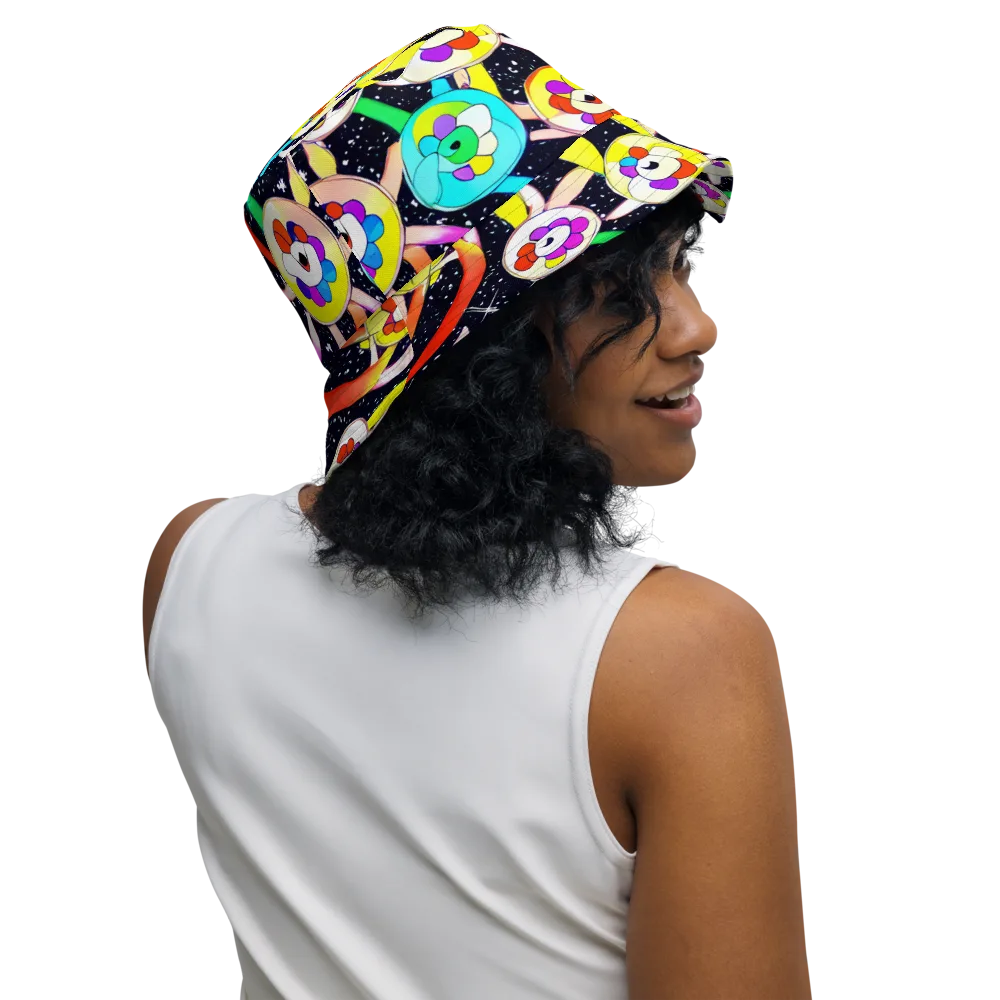 Cosmic Bloom Parade on Reversible Bucket Hat — Right Outside