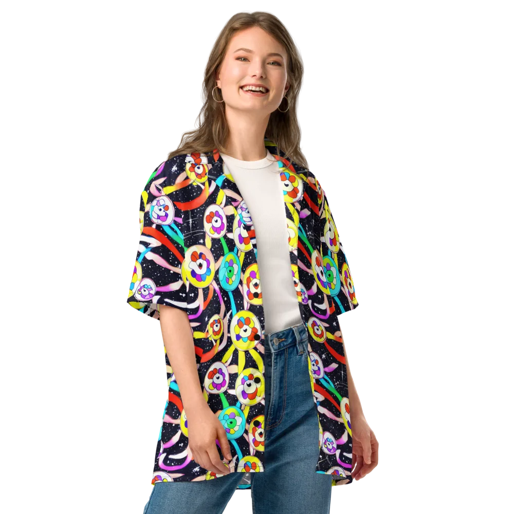 Cosmic Bloom Parade on Button Shirt — Front