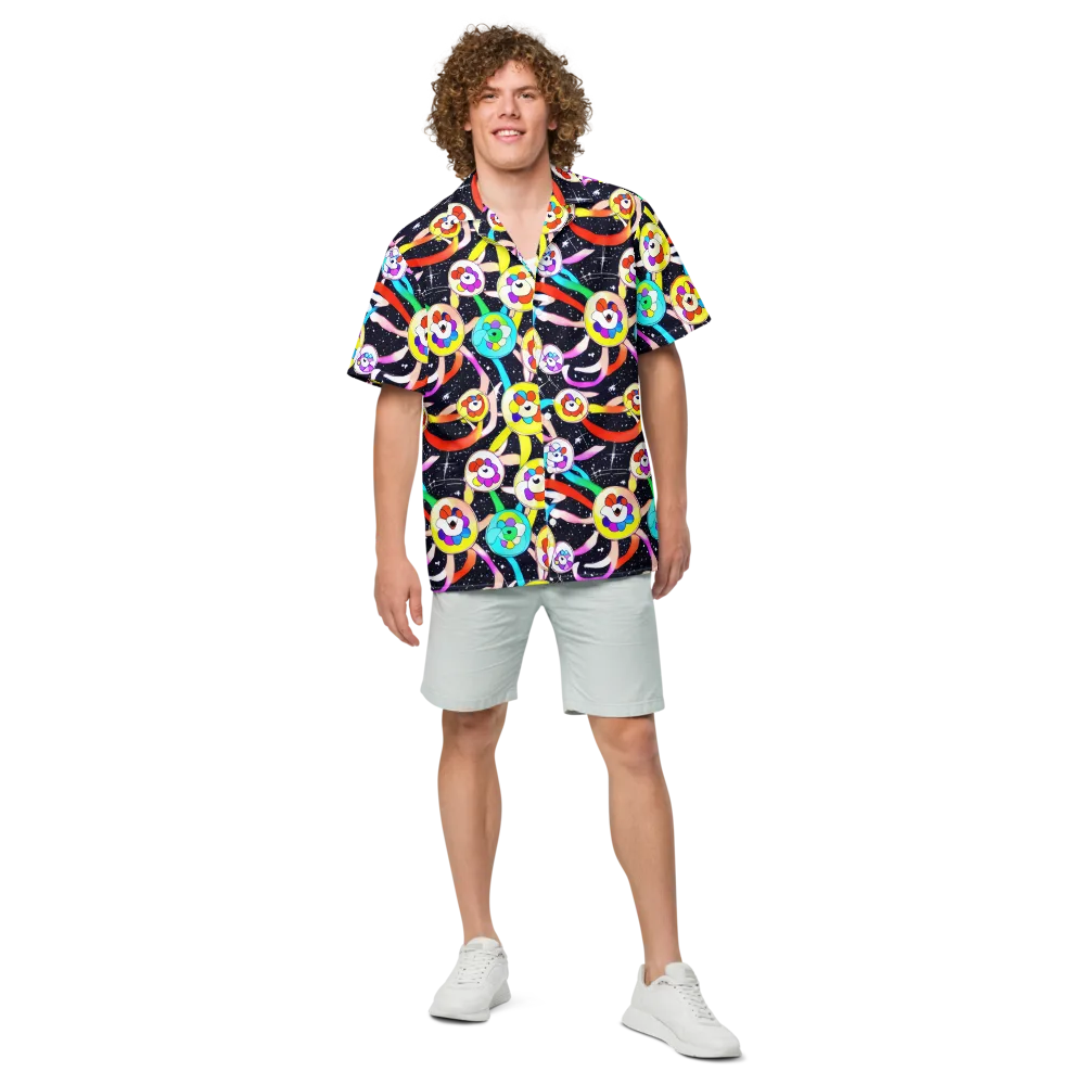 Cosmic Bloom Parade on Button Shirt — Front