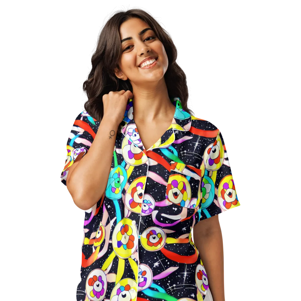 Cosmic Bloom Parade on Women's Short Sleeve Pajama Top — Front