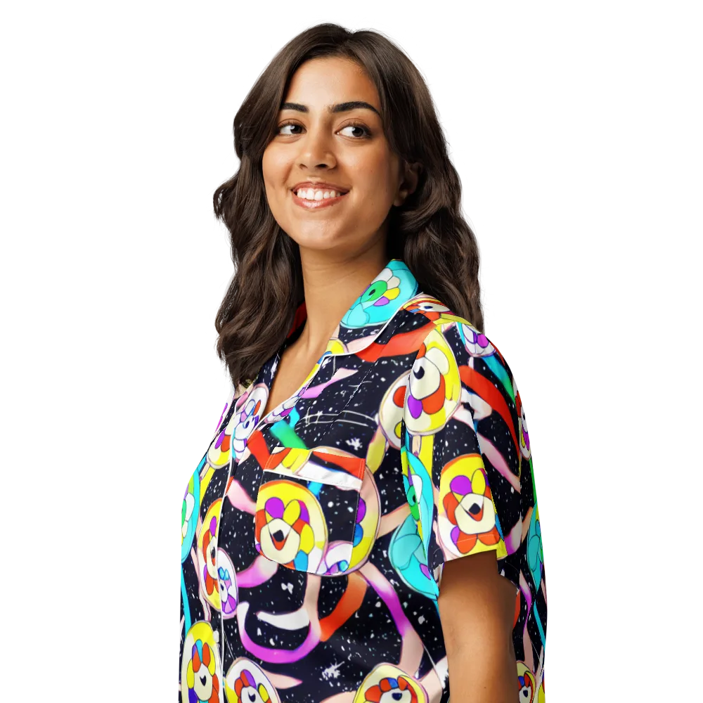 Cosmic Bloom Parade on Women's Short Sleeve Pajama Top — Left Front