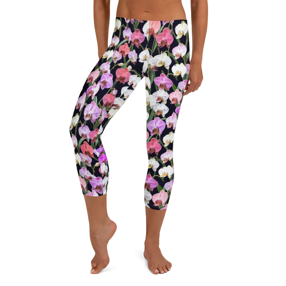 Velvet Phalaenopsis on Capri Leggings — Front