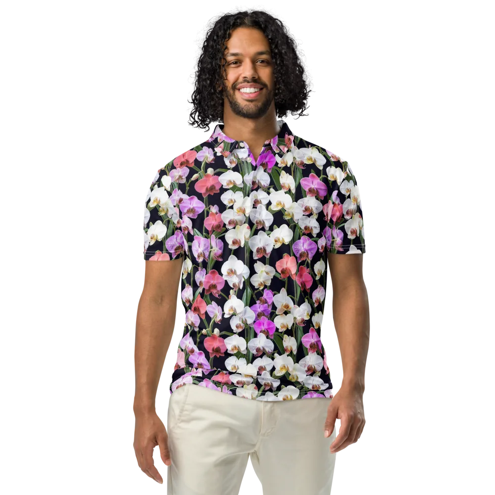 Velvet Phalaenopsis on Men's Slim Fit Polo Shirt — Front