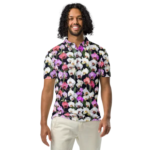 Velvet Phalaenopsis on a Men's Slim Fit Polo Shirt