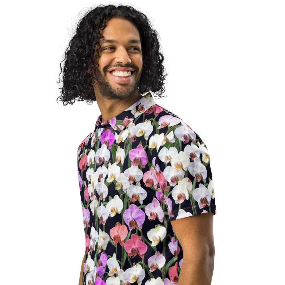 Velvet Phalaenopsis on Men's Slim Fit Polo Shirt — Left Front