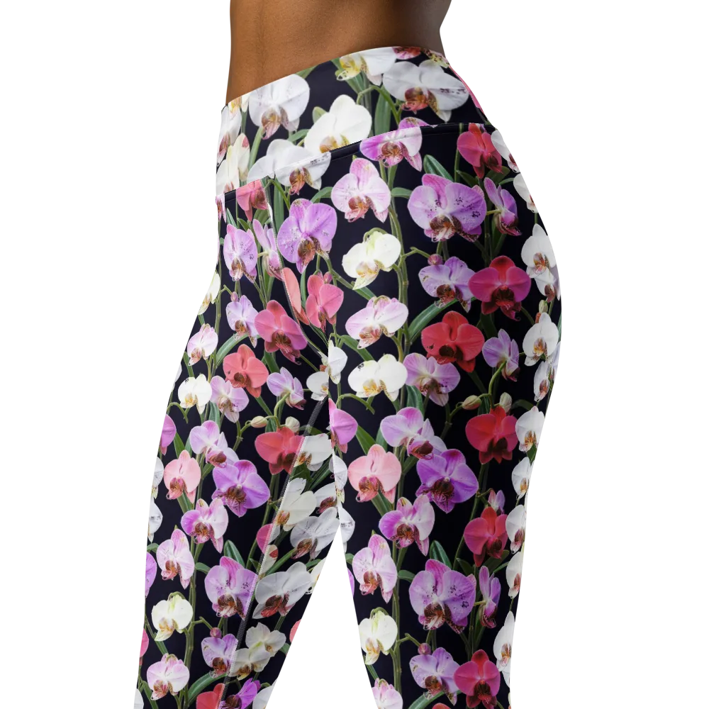 Velvet Phalaenopsis on Yoga Leggings — Left Front