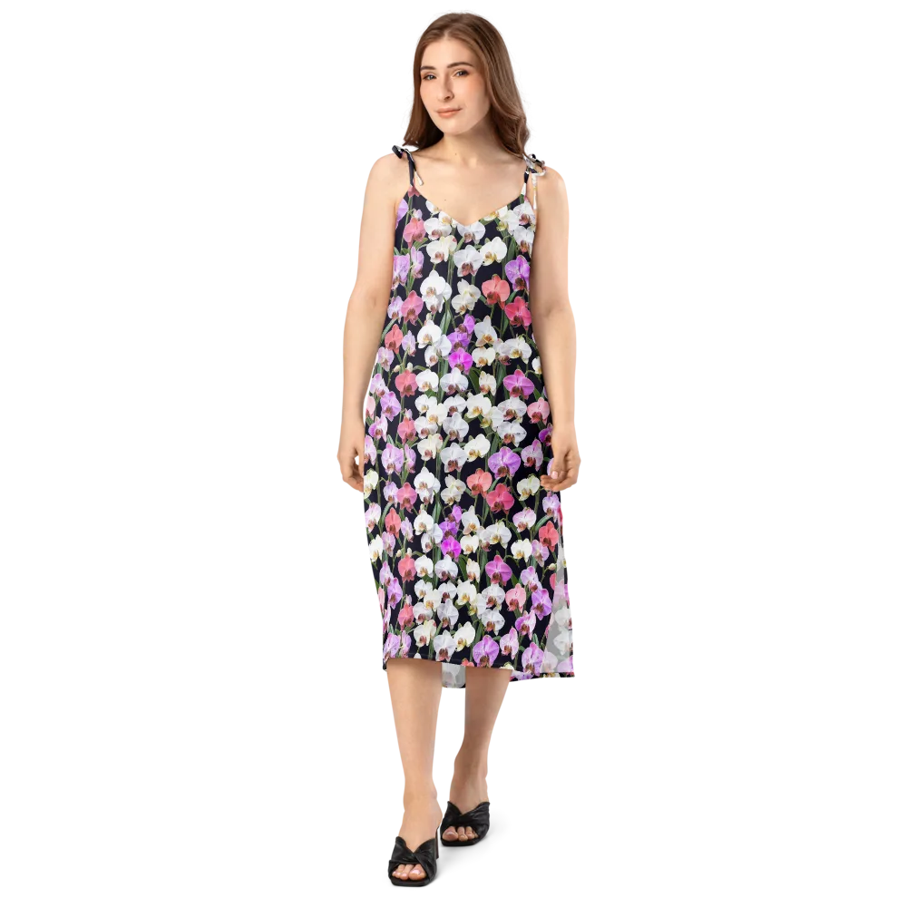 Velvet Phalaenopsis on Slip Dress — Front