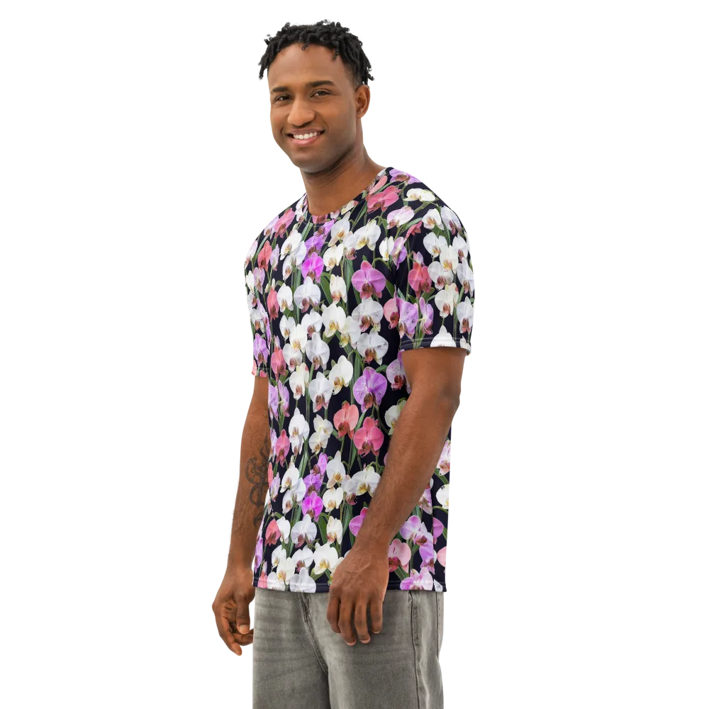 Velvet Phalaenopsis on Men's Cotton Crew Neck T-Shirt — Left Front