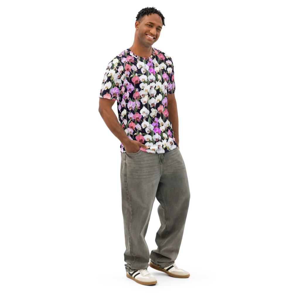 Velvet Phalaenopsis on Men's Cotton Crew Neck T-Shirt — Right Front