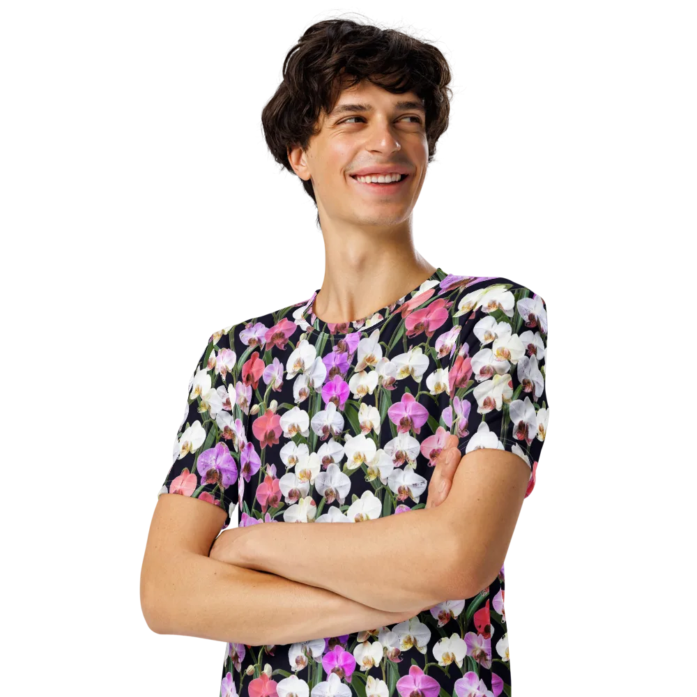 Velvet Phalaenopsis on Men's Crew Neck T-Shirt — Left Front
