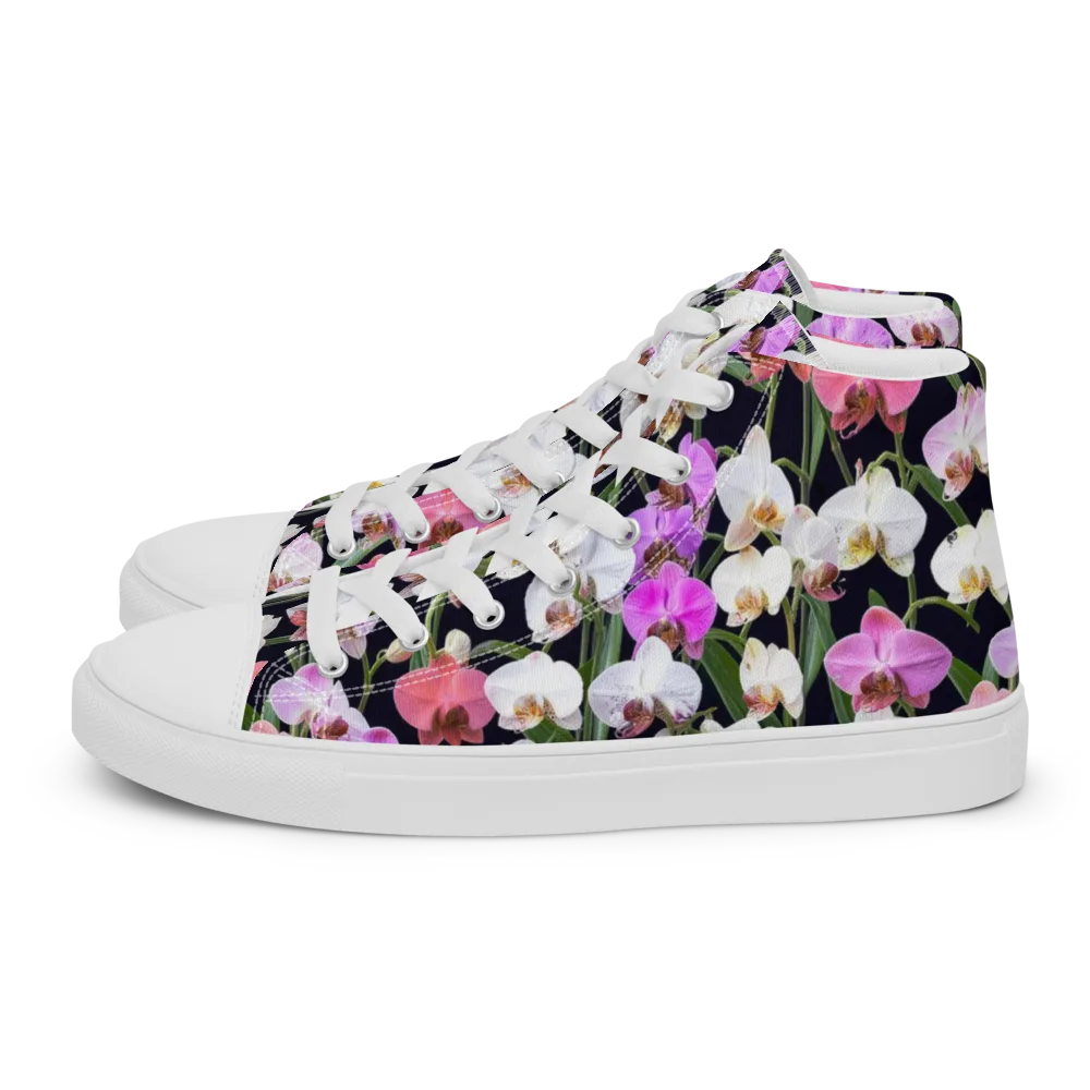 Velvet Phalaenopsis on Men's High Top Canvas Shoes — Left