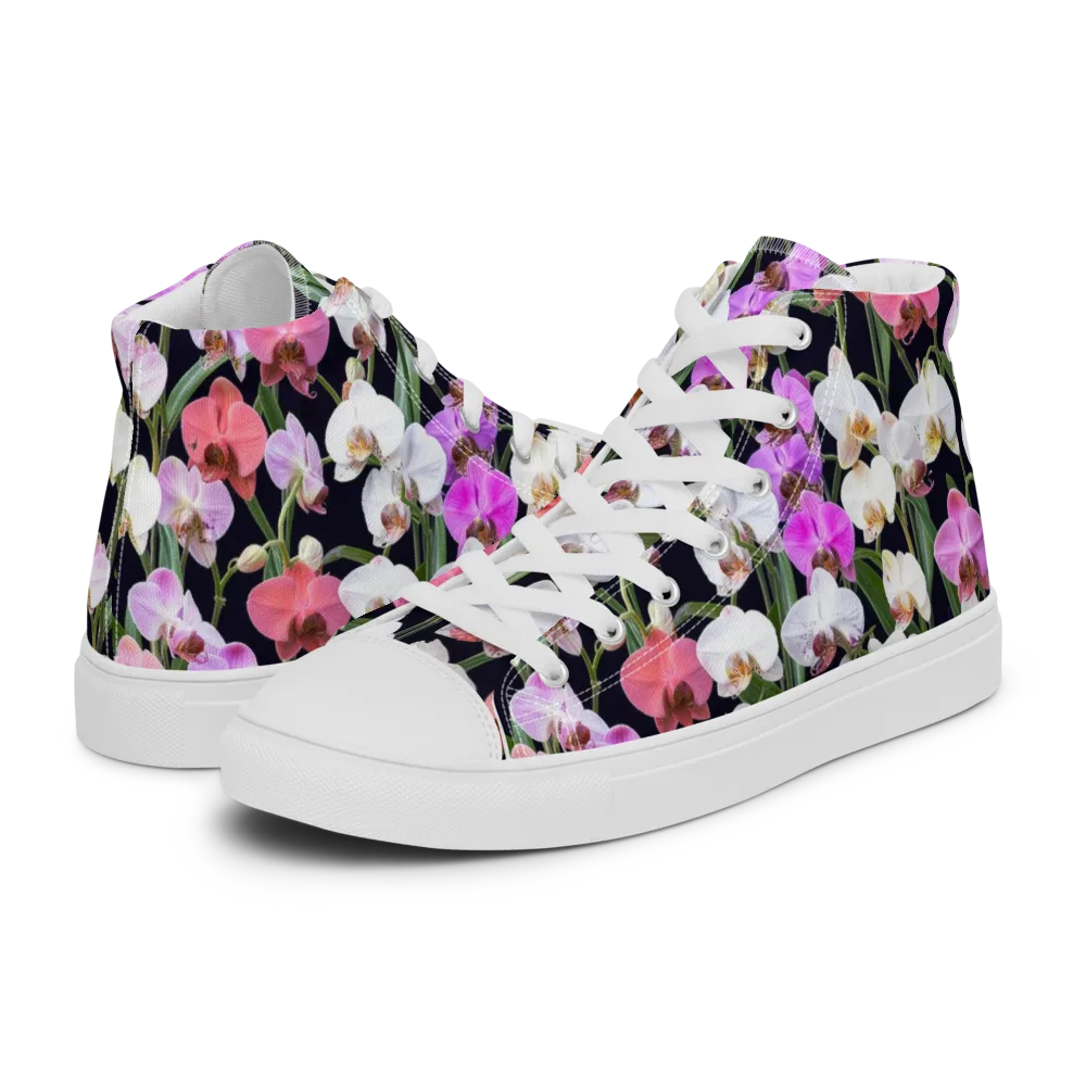 Velvet Phalaenopsis on Men's High Top Canvas Shoes — Left