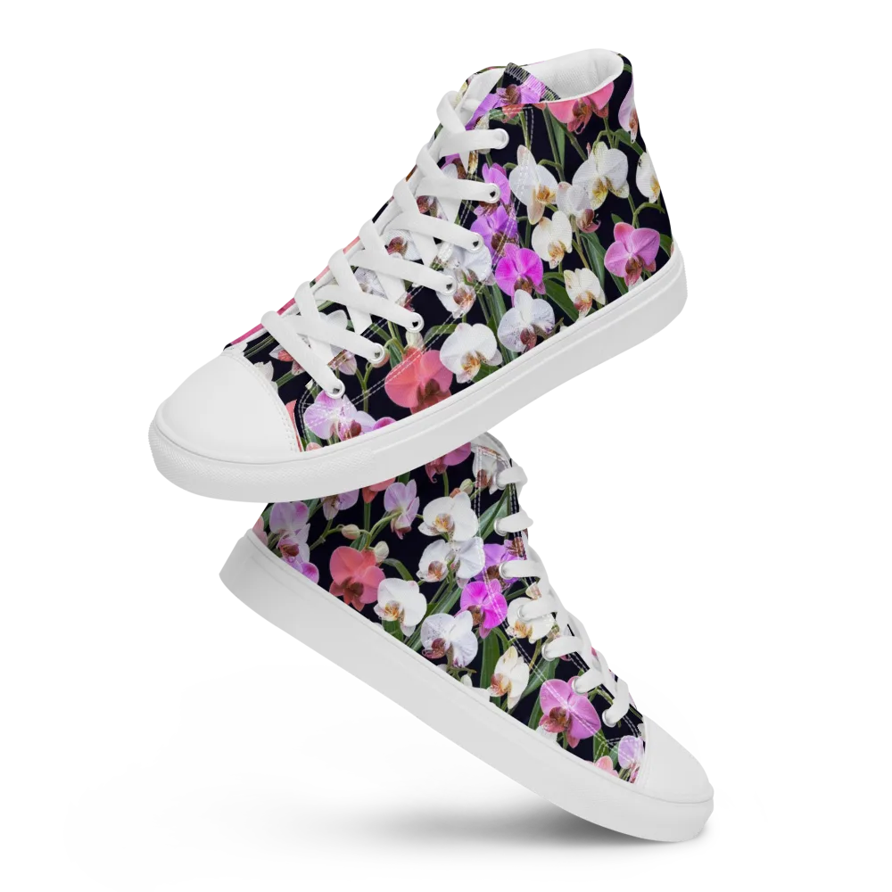 Velvet Phalaenopsis on Men's High Top Canvas Shoes — Front