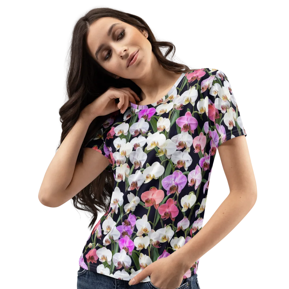 Velvet Phalaenopsis on Women's Crew Neck T-Shirt — Left Front