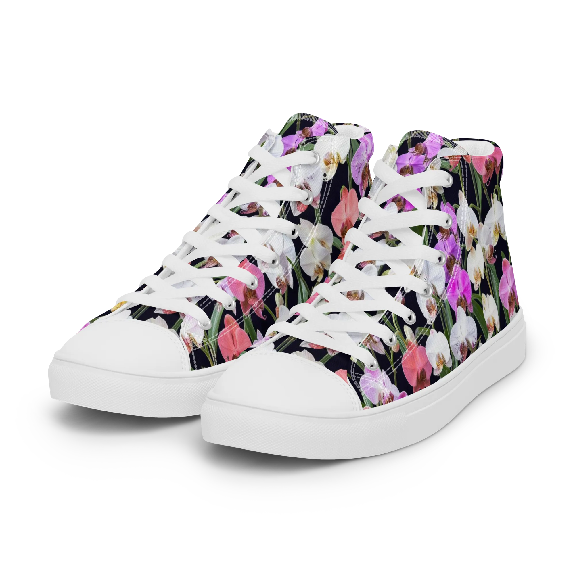 Velvet Phalaenopsis on Women's High Top Canvas Shoes — Left Front