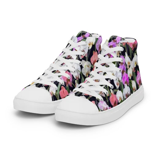 Velvet Phalaenopsis on a Women's High Top Canvas Shoes