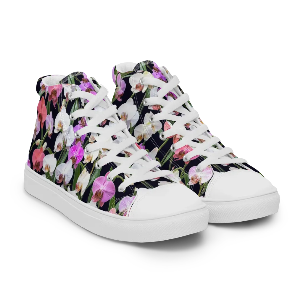 Velvet Phalaenopsis on Women's High Top Canvas Shoes — Right Front