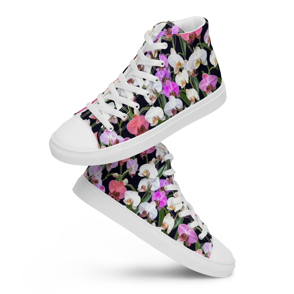 Velvet Phalaenopsis on Women's High Top Canvas Shoes — Front
