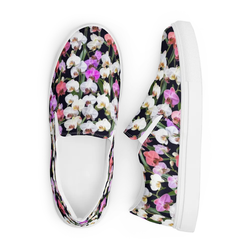 Velvet Phalaenopsis on Men's Slip-On Canvas Shoes — Front