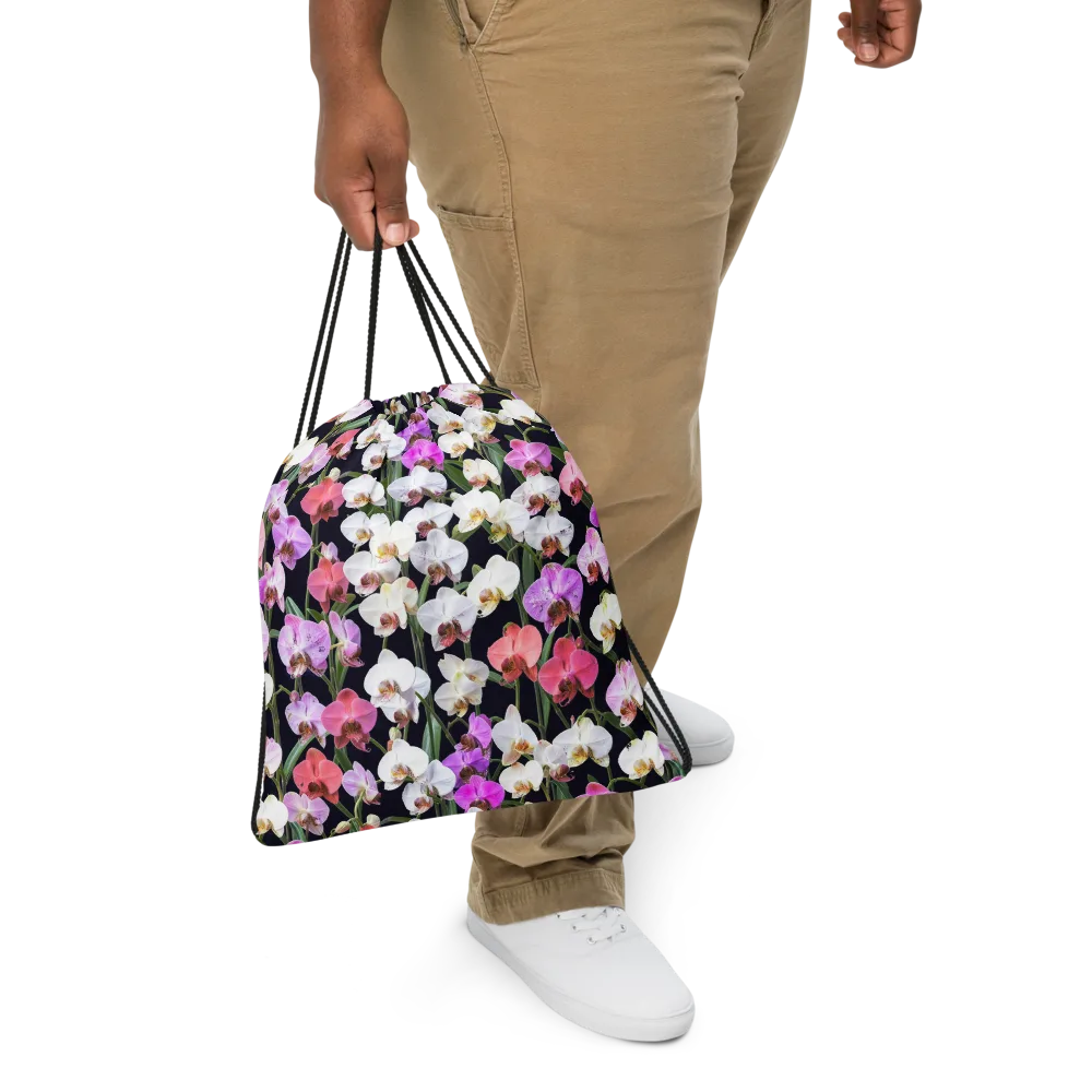 Velvet Phalaenopsis on Drawstring Bag — Front