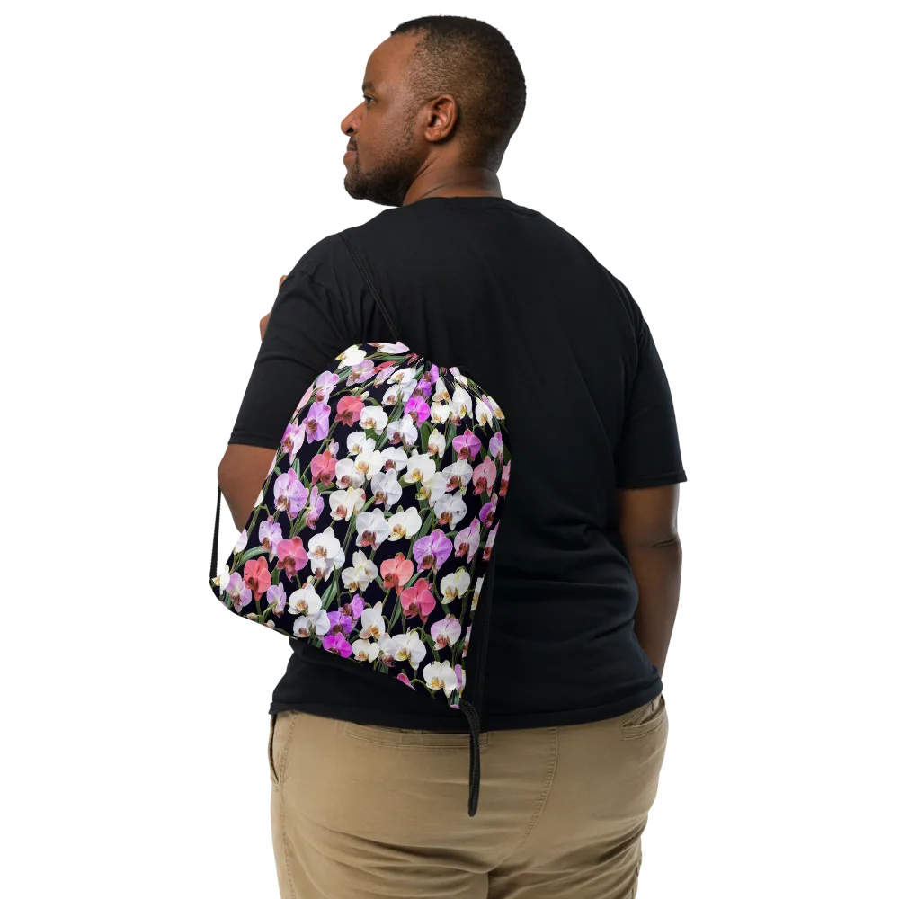 Velvet Phalaenopsis on Drawstring Bag — Front