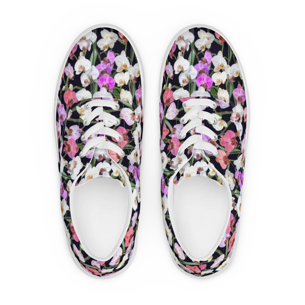 Velvet Phalaenopsis on Men's Lace-Up Canvas Shoes — Front