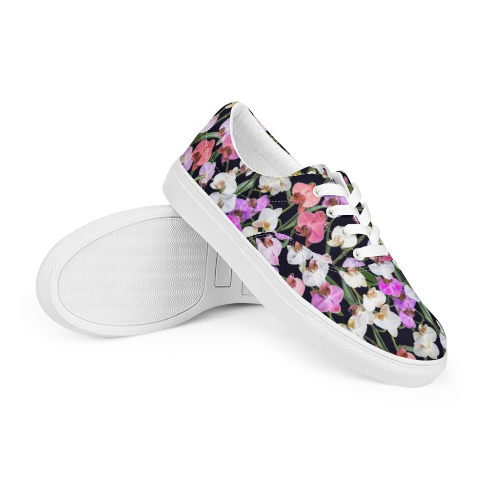 Velvet Phalaenopsis on Men's Lace-Up Canvas Shoes — Right Front