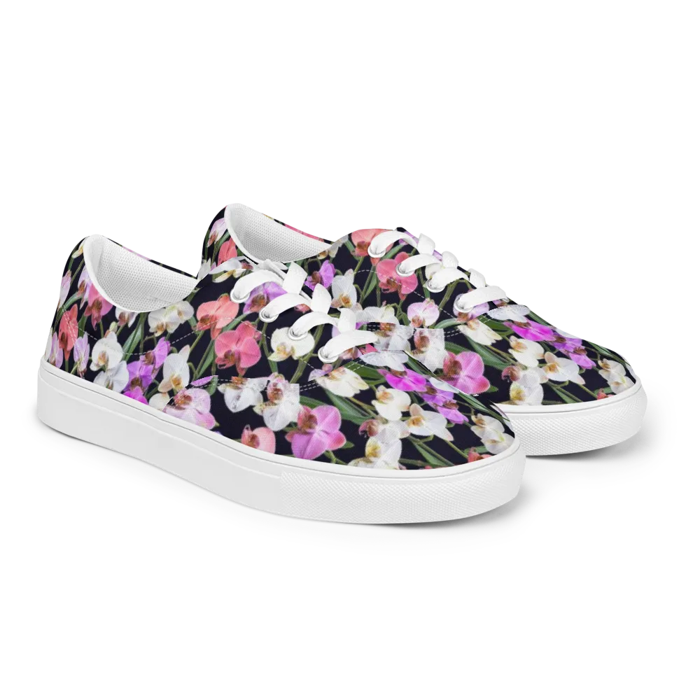 Velvet Phalaenopsis on Men's Lace-Up Canvas Shoes — Right Front